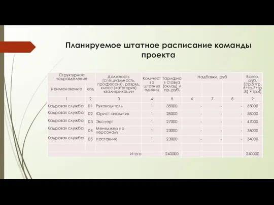 Планируемое штатное расписание команды проекта