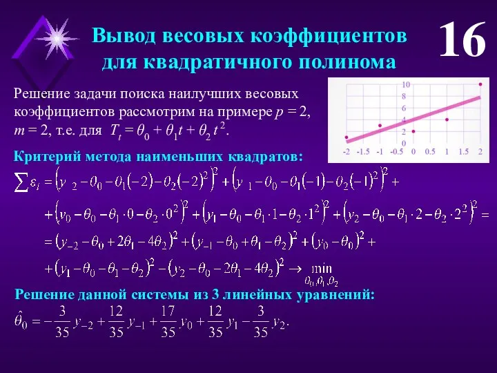 Вывод весовых коэффициентов для квадратичного полинома 16 Решение задачи поиска наилучших