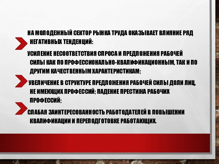 НА МОЛОДЕЖНЫЙ СЕКТОР РЫНКА ТРУДА ОКАЗЫВАЕТ ВЛИЯНИЕ РЯД НЕГАТИВНЫХ ТЕНДЕНЦИЙ: УСИЛЕНИЕ