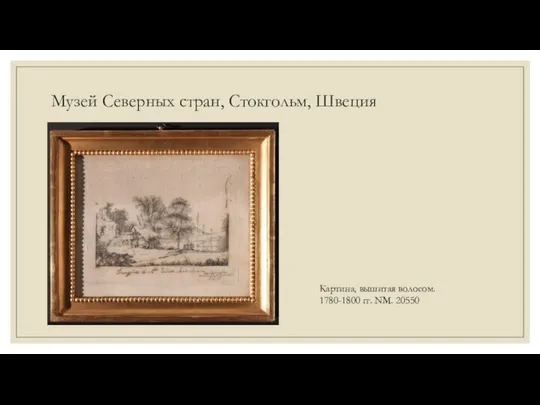 Музей Северных стран, Стокгольм, Швеция Картина, вышитая волосом. 1780-1800 гг. NM. 20550