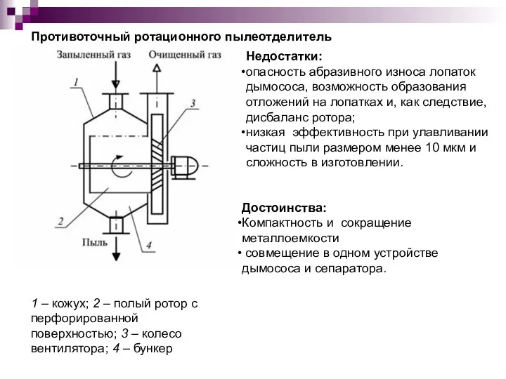 Недостатки: опасность абразивного износа лопаток дымососа, возможность образования отложений на лопатках