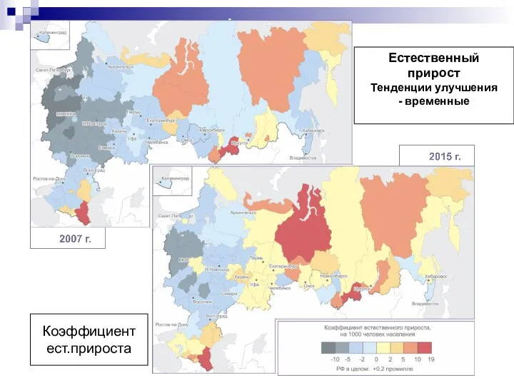 Коэффициент ест.прироста Естественный прирост Тенденции улучшения - временные