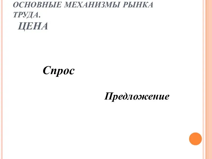 ОСНОВНЫЕ МЕХАНИЗМЫ РЫНКА ТРУДА. ЦЕНА Спрос Предложение