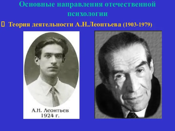 Основные направления отечественной психологии Теория деятельности А.Н.Леонтьева (1903-1979)