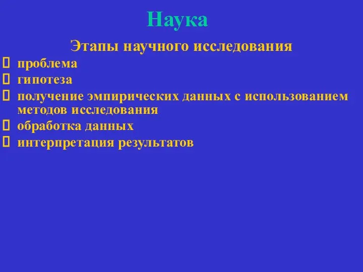 Наука Этапы научного исследования проблема гипотеза получение эмпирических данных с использованием