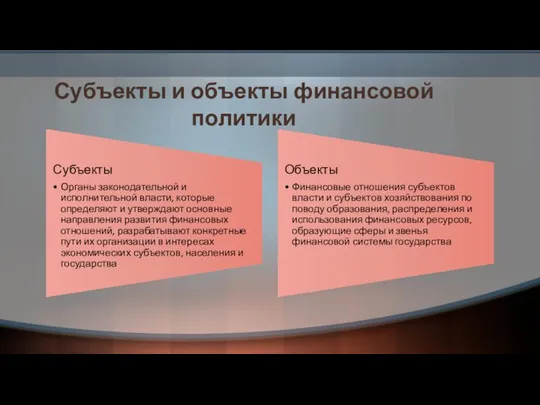 Субъекты и объекты финансовой политики