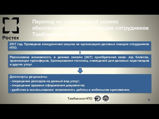 Переход на электронный сервис обеспечения деловых поездок сотрудников Тамбовского НПО Тамбовское