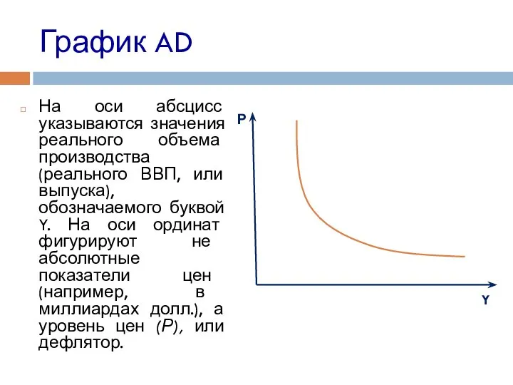 График AD На оси абсцисс указываются значения реального объема производства (реального