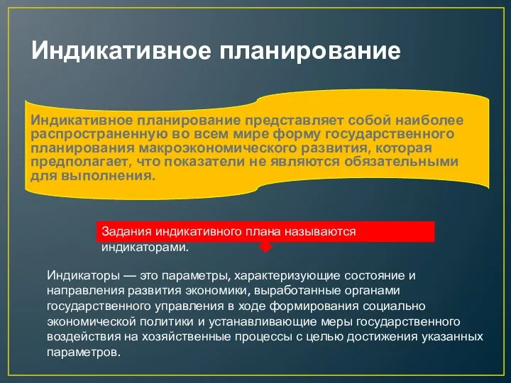 Индикативное планирование Индикативное планирование представляет собой наиболее распространенную во всем мире