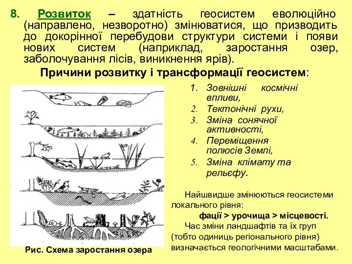 8. Розвиток – здатність геосистем еволюційно (направлено, незворотно) змінюватися, що призводить