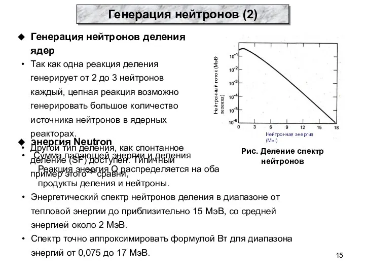 Генерация нейтронов деления ядер Так как одна реакция деления генерирует от