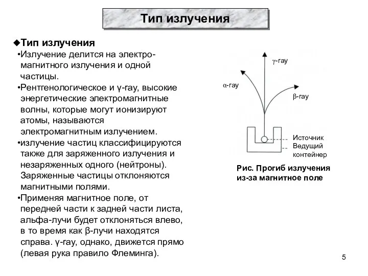 Тип излучения Тип излучения Излучение делится на электро-магнитного излучения и одной