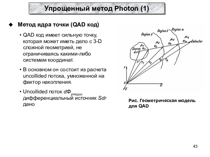 Метод ядра точки (QAD код) QAD код имеет сильную точку, которая