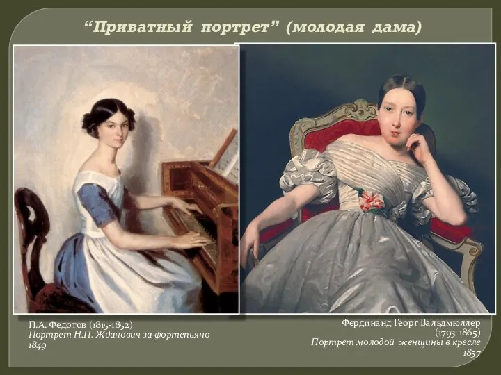 “Приватный портрет” (молодая дама) П.А. Федотов (1815-1852) Портрет Н.П. Жданович за