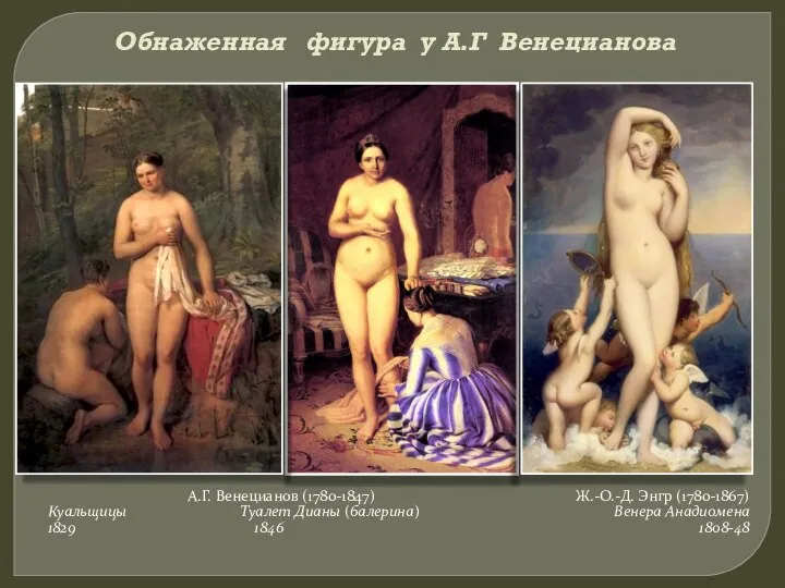 Обнаженная фигура у А.Г Венецианова А.Г. Венецианов (1780-1847) Куальщицы Туалет Дианы