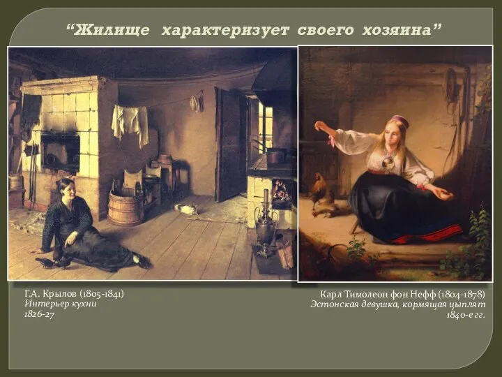 “Жилище характеризует своего хозяина” Г.А. Крылов (1805-1841) Интерьер кухни 1826-27 Карл