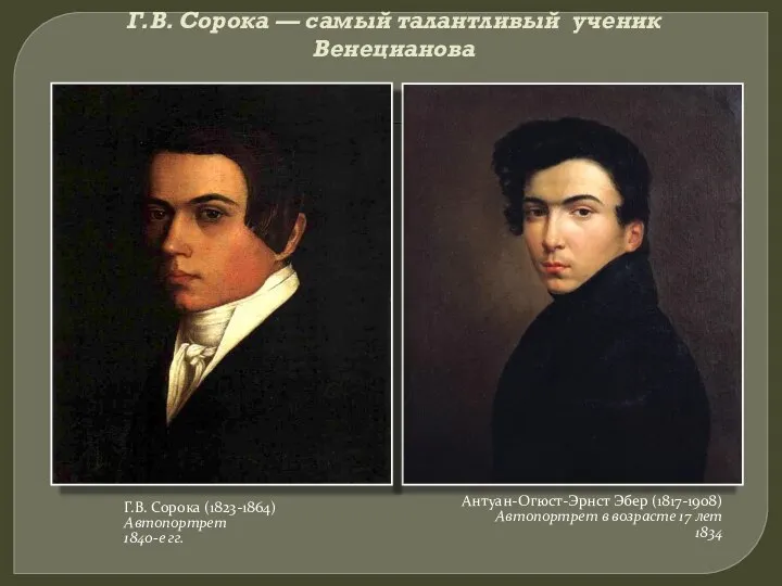 Г.В. Сорока — самый талантливый ученик Венецианова Г.В. Сорока (1823-1864) Автопортрет