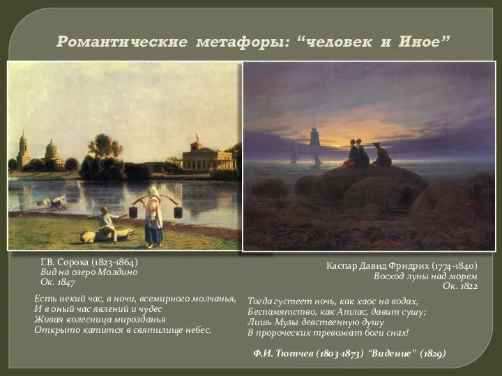 Романтические метафоры: “человек и Иное” Г.В. Сорока (1823-1864) Вид на озеро