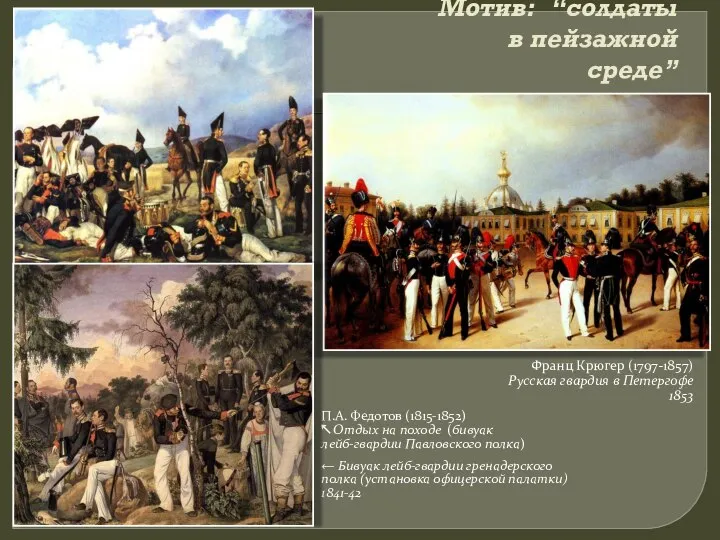 Мотив: “солдаты в пейзажной среде” П.А. Федотов (1815-1852) ↖ Отдых на