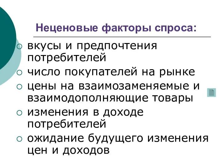 Неценовые факторы спроса: вкусы и предпочтения потребителей число покупателей на рынке