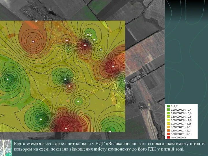 Карта-схема якості джерел питної води у НДГ «Великоснітинське» за показником вмісту