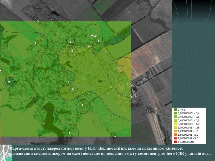 Карта-схема якості джерел питної води у НДГ «Великоснітинське» за показником хімічного