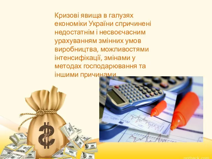 Кризові явища в галузях економіки України спричинені недостатнім і несвоєчасним урахуванням