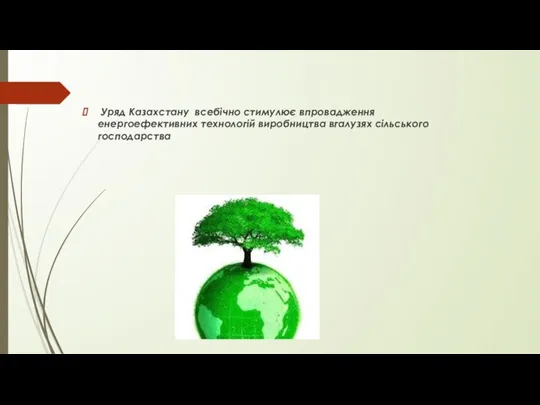 Уряд Казахстану всебічно стимулює впровадження енергоефективних технологій виробництва вгалузях сільського господарства