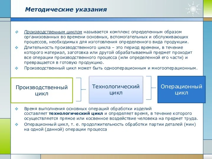 Методические указания Производственным циклом называется комплекс определенным образом организованных во времени