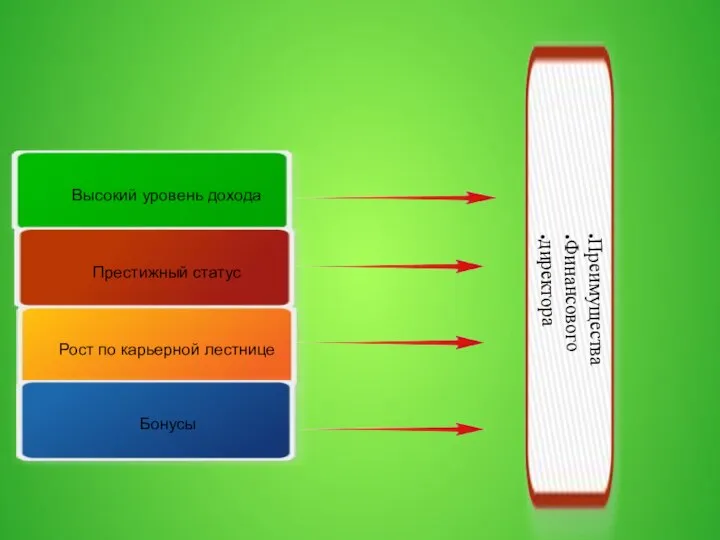 Высокий уровень дохода Престижный статус Рост по карьерной лестнице Бонусы Преимущества Финансового директора