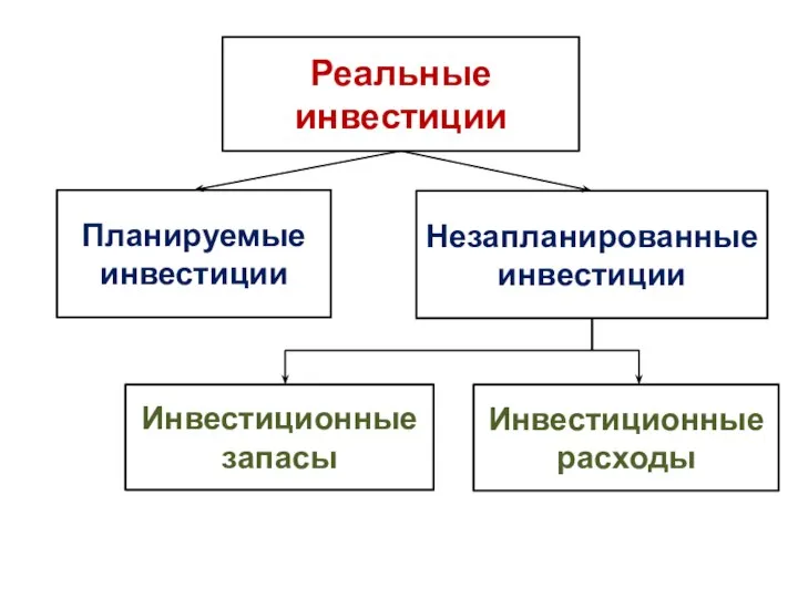 Реальные инвестиции Незапланированные инвестиции Планируемые инвестиции Инвестиционные расходы Инвестиционные запасы