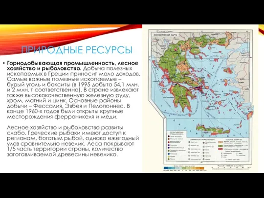 ПРИРОДНЫЕ РЕСУРСЫ Горнодобывающая промышленность, лесное хозяйство и рыболовство. Добыча полезных ископаемых