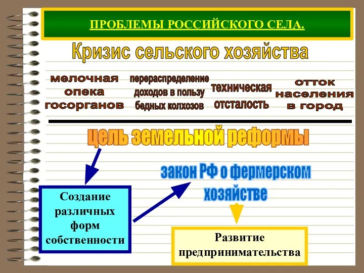 ПРОБЛЕМЫ РОССИЙСКОГО СЕЛА. Кризис сельского хозяйства мелочная опека госорганов перераспределение доходов