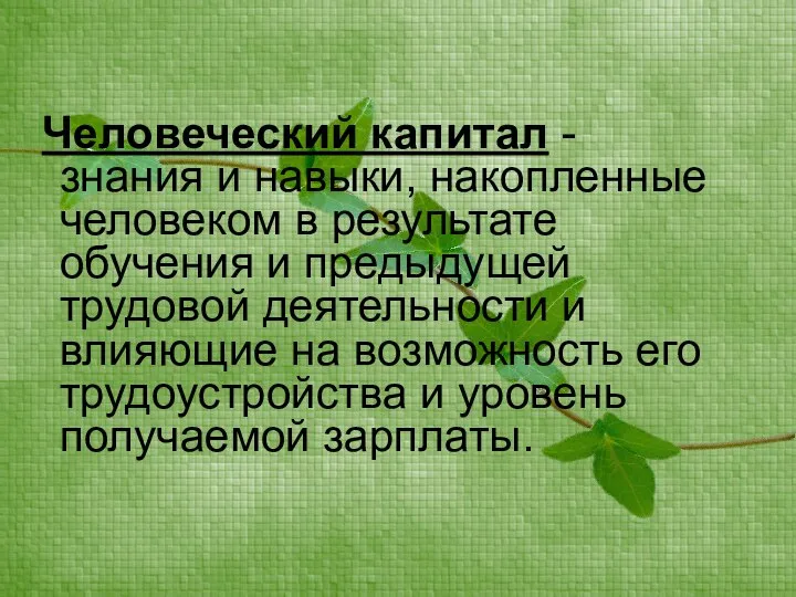 Человеческий капитал - знания и навыки, накопленные человеком в результате обучения