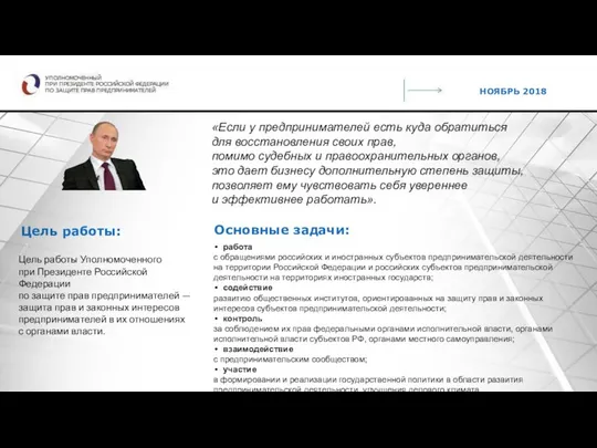 Цель работы Уполномоченного при Президенте Российской Федерации по защите прав предпринимателей