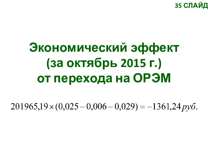 Экономический эффект (за октябрь 2015 г.) от перехода на ОРЭМ 35 СЛАЙД