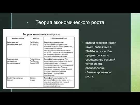 Теория экономического роста раздел экономической науки, возникший в 30-40-х гг. XX