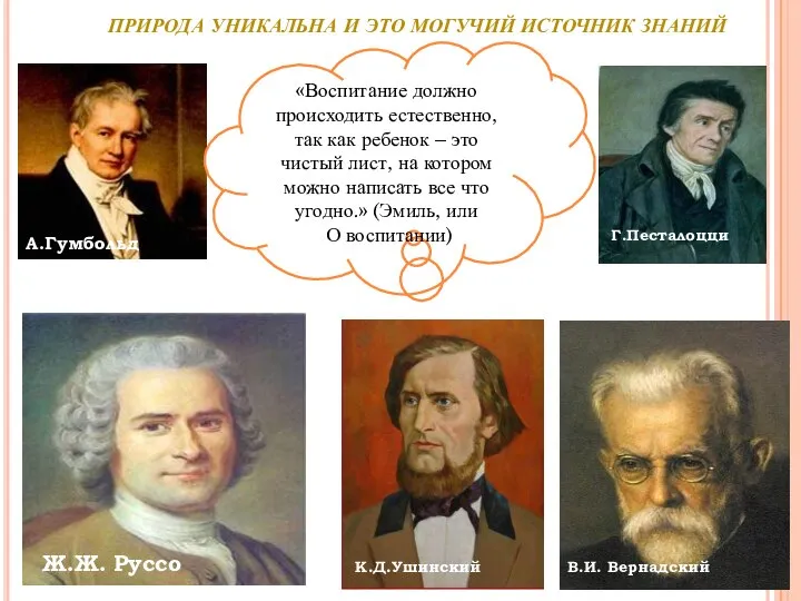 ПРИРОДА УНИКАЛЬНА И ЭТО МОГУЧИЙ ИСТОЧНИК ЗНАНИЙ «Воспитание должно происходить естественно,