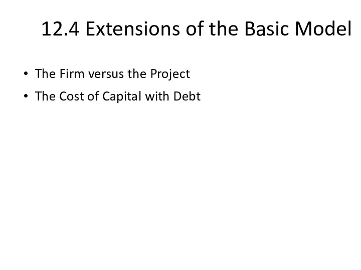 12.4 Extensions of the Basic Model The Firm versus the Project