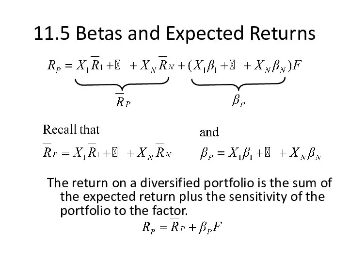 11.5 Betas and Expected Returns The return on a diversified portfolio