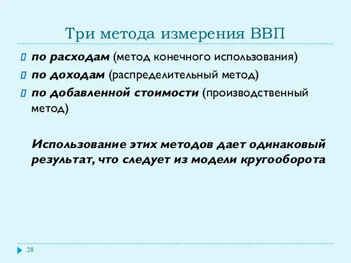 Три метода измерения ВВП по расходам (метод конечного использования) по доходам