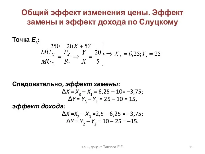 Общий эффект изменения цены. Эффект замены и эффект дохода по Слуцкому