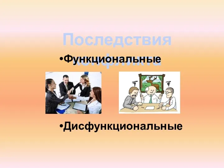 Последствия конфликта Функциональные Дисфункциональные