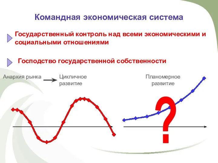 Командная экономическая система Государственный контроль над всеми экономическими и социальными отношениями