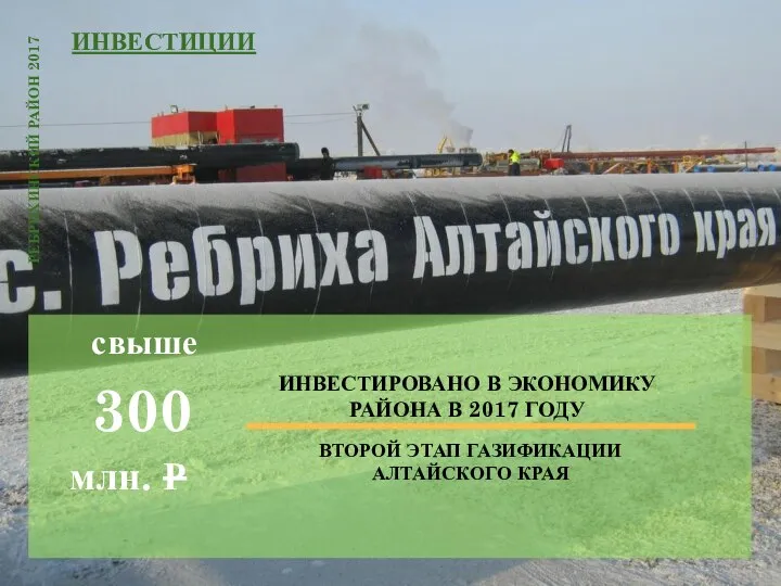 ИНВЕСТИЦИИ РЕБРИХИНСКИЙ РАЙОН 2017 свыше 300 млн. Р ИНВЕСТИРОВАНО В ЭКОНОМИКУ