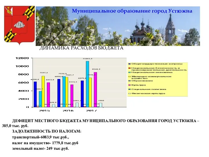 Муниципальное образование город Устюжна ДИНАМИКА РАСХОДОВ БЮДЖЕТА ДЕФИЦИТ МЕСТНОГО БЮДЖЕТА МУНИЦИПАЛЬНОГО