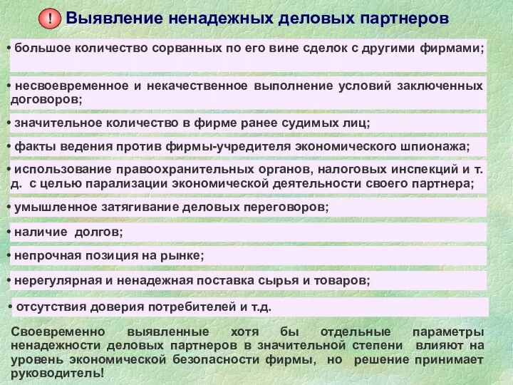 Выявление ненадежных деловых партнеров ! большое количество сорванных по его вине