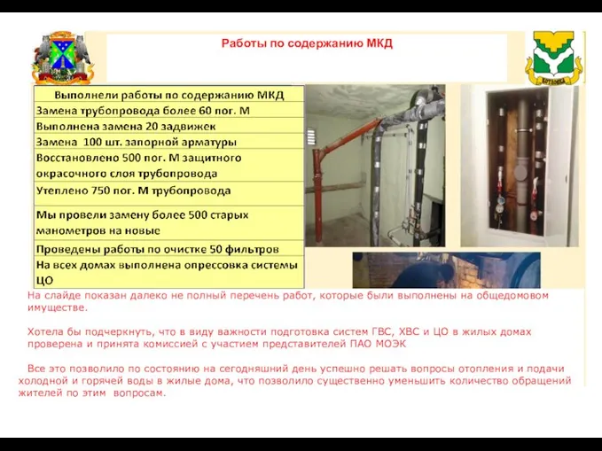 Работы по содержанию МКД На слайде показан далеко не полный перечень