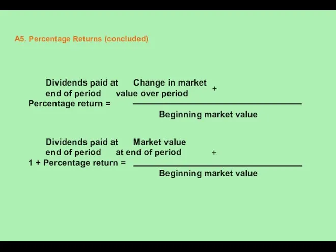 A5. Percentage Returns (concluded) Dividends paid at Change in market end