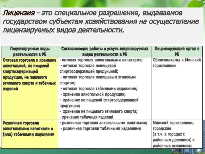 Лицензия - это специальное разрешение, выдаваемое государством субъектам хозяйствования на осуществление лицензируемых видов деятельности.